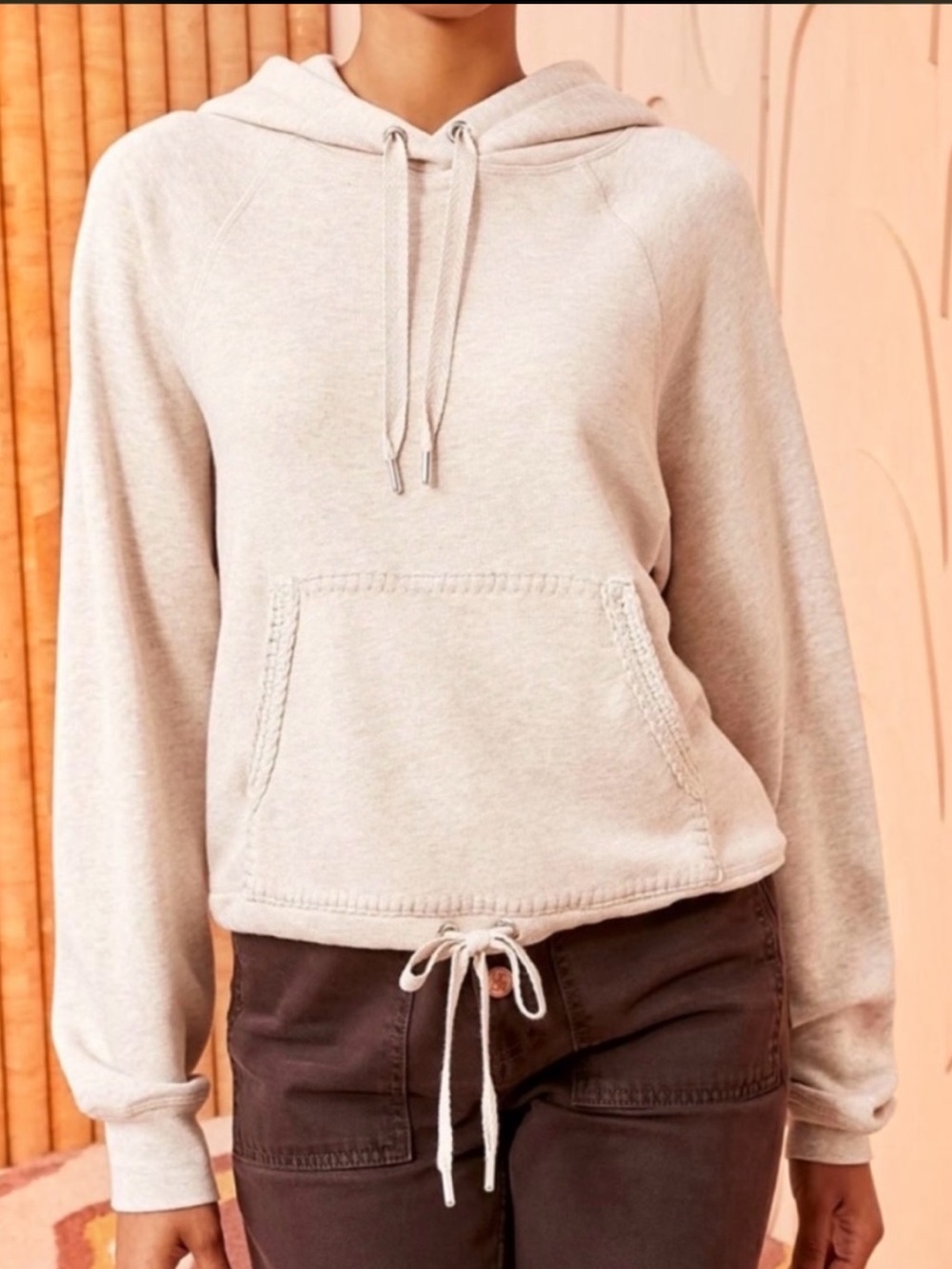 Ulla Johnson Cream Drawstring Hoodie Sweatshirt